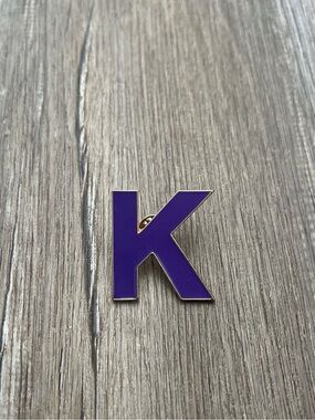 Monogram Initial K Gold tone purple Brooch Pin 2”